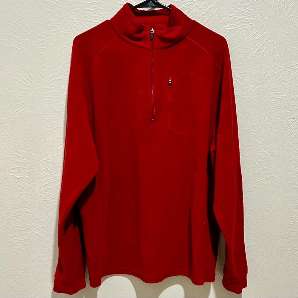 LL Bean Men's Size Large Red Fleece Quarter Zip Sweatshirt Pullover With Pockets